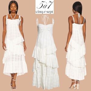 CINQ À SEPT Wilder Gown White Tier Maxi Dress Ruffle Event Party Wedding Fairy 8